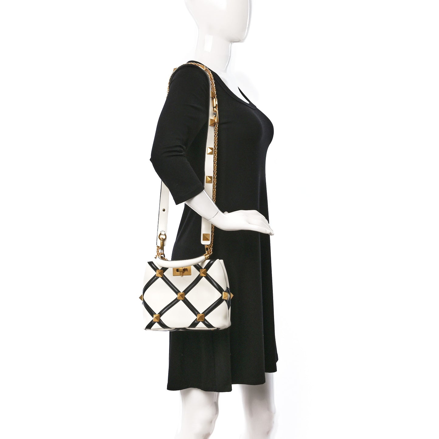 Nappa Small Roman Stud The Handle Bag Ivory Black