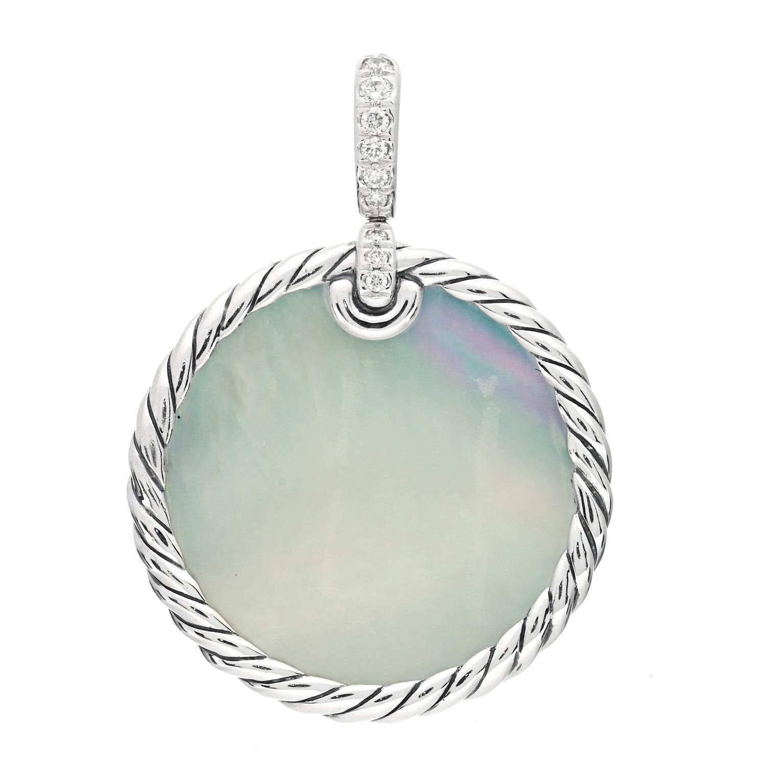 David Yurman Sterling Silver Diamond Onyx Mother of Pearl Elements Disc Pendant 2 of 3