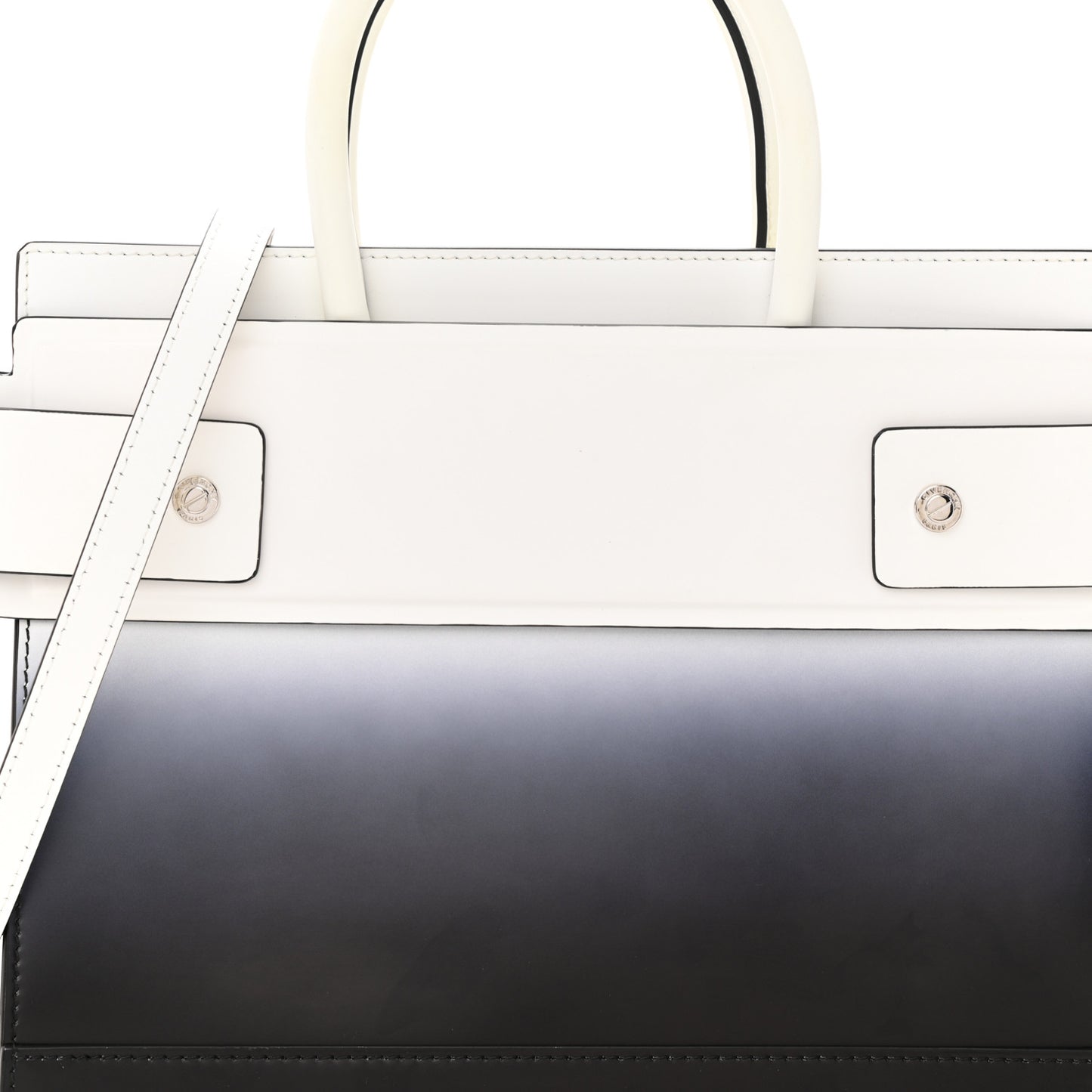 Smooth Calfskin Small Degrade Horizon Satchel White Black