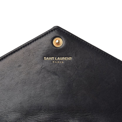 Saint Laurent Grain De Poudre Matelasse Chevron Monogram Envelope Chain Wallet Black 6 of 14