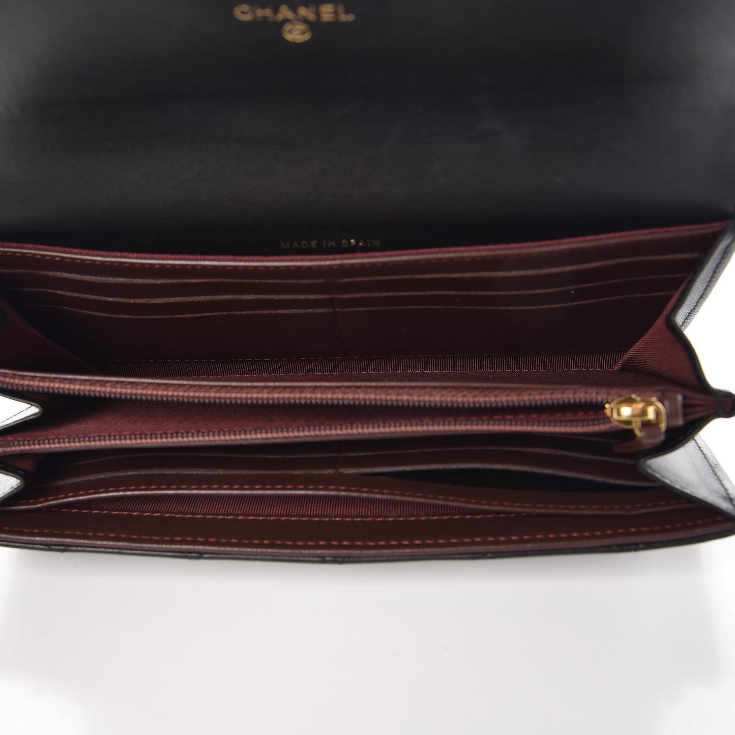 Lambskin Quilted Large Gusset Flap Wallet Black