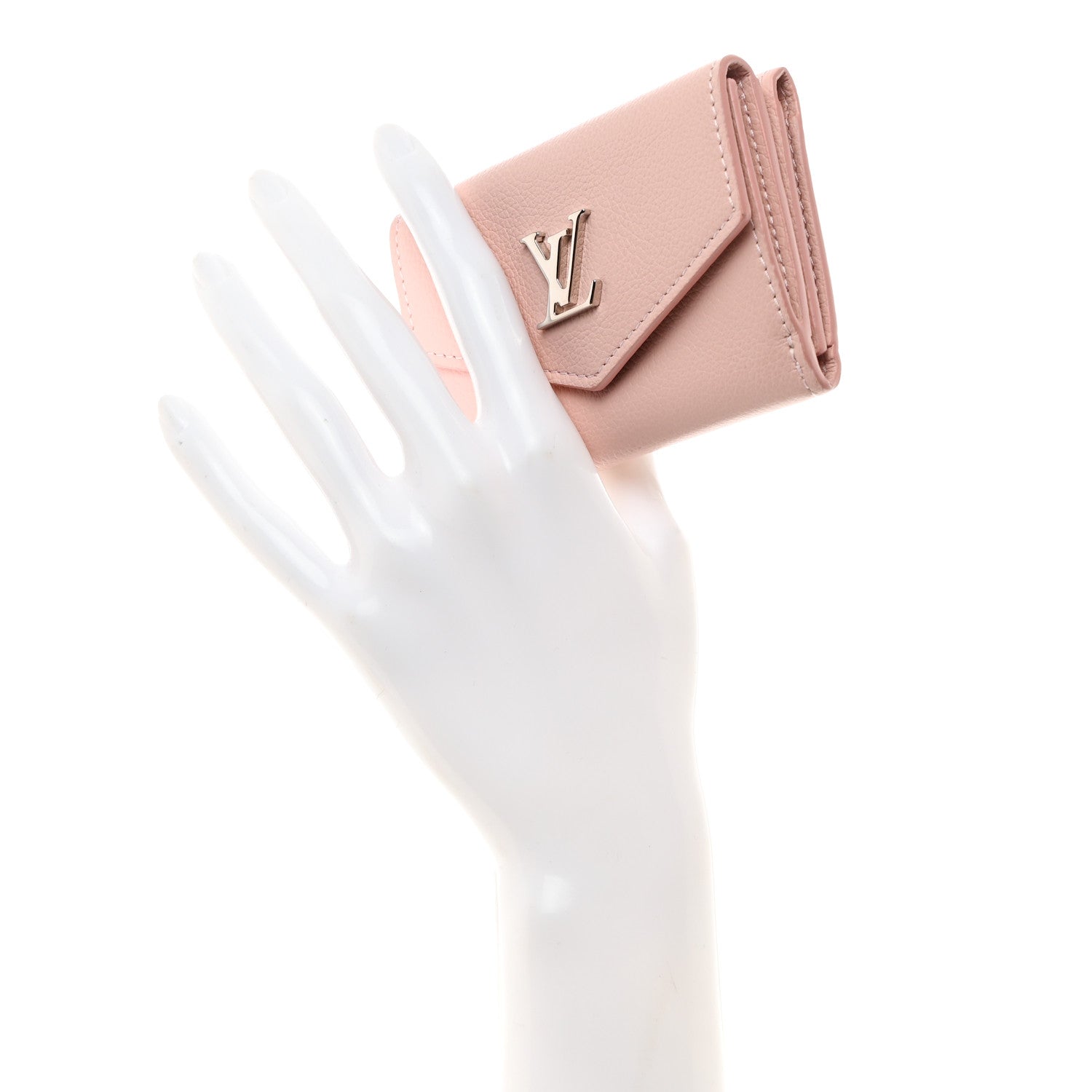 Louis Vuitton Soft Calfskin My Lockme Compact Wallet Rose Ballerine 2 of 8