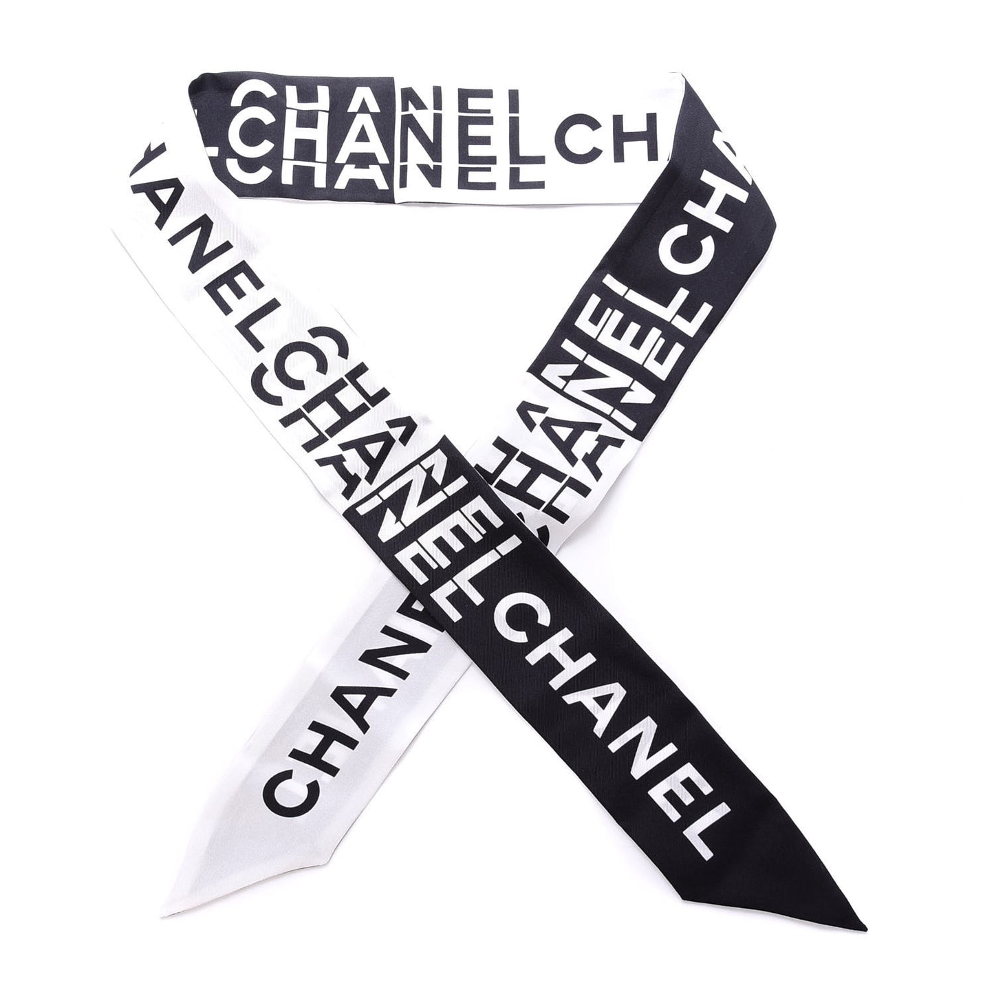 Silk Logo Slim Bandeau Scarf Black White