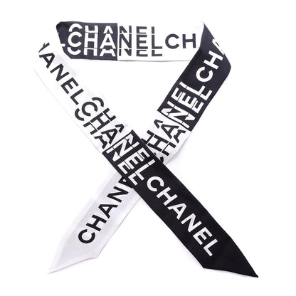 Chanel Silk Logo Slim Bandeau Scarf Black White 1 of 3
