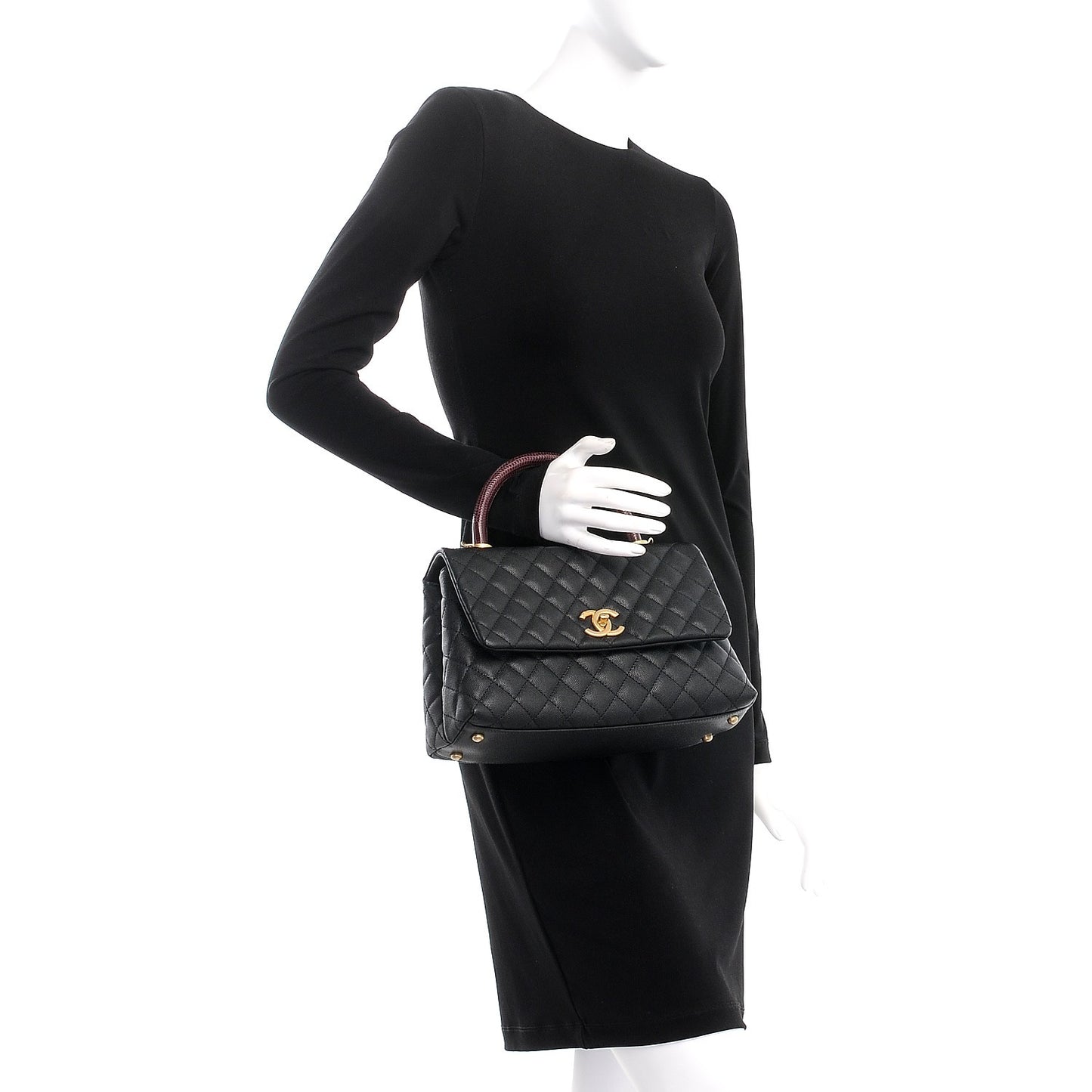 Caviar Lizard Quilted Small Coco Handle Flap Black