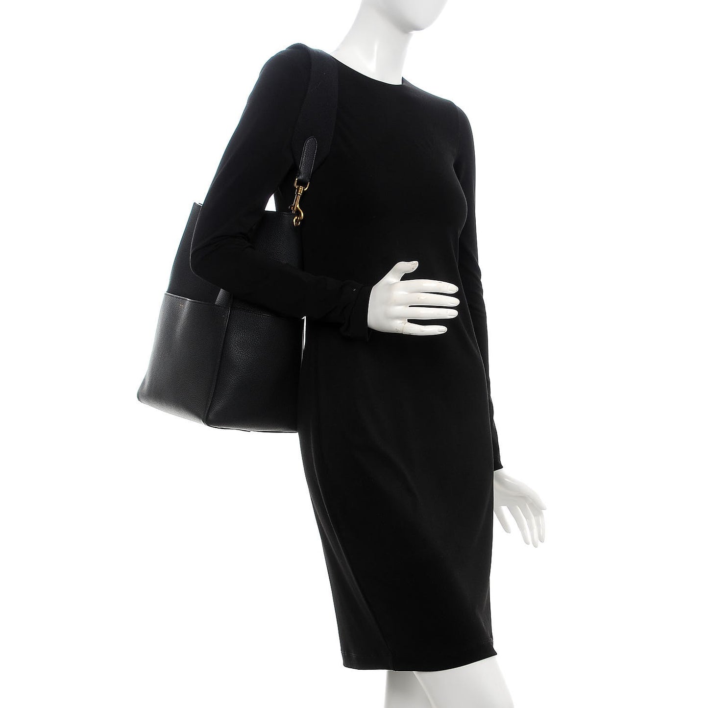 Soft Grained Calfskin Sangle Bucket Bag Black