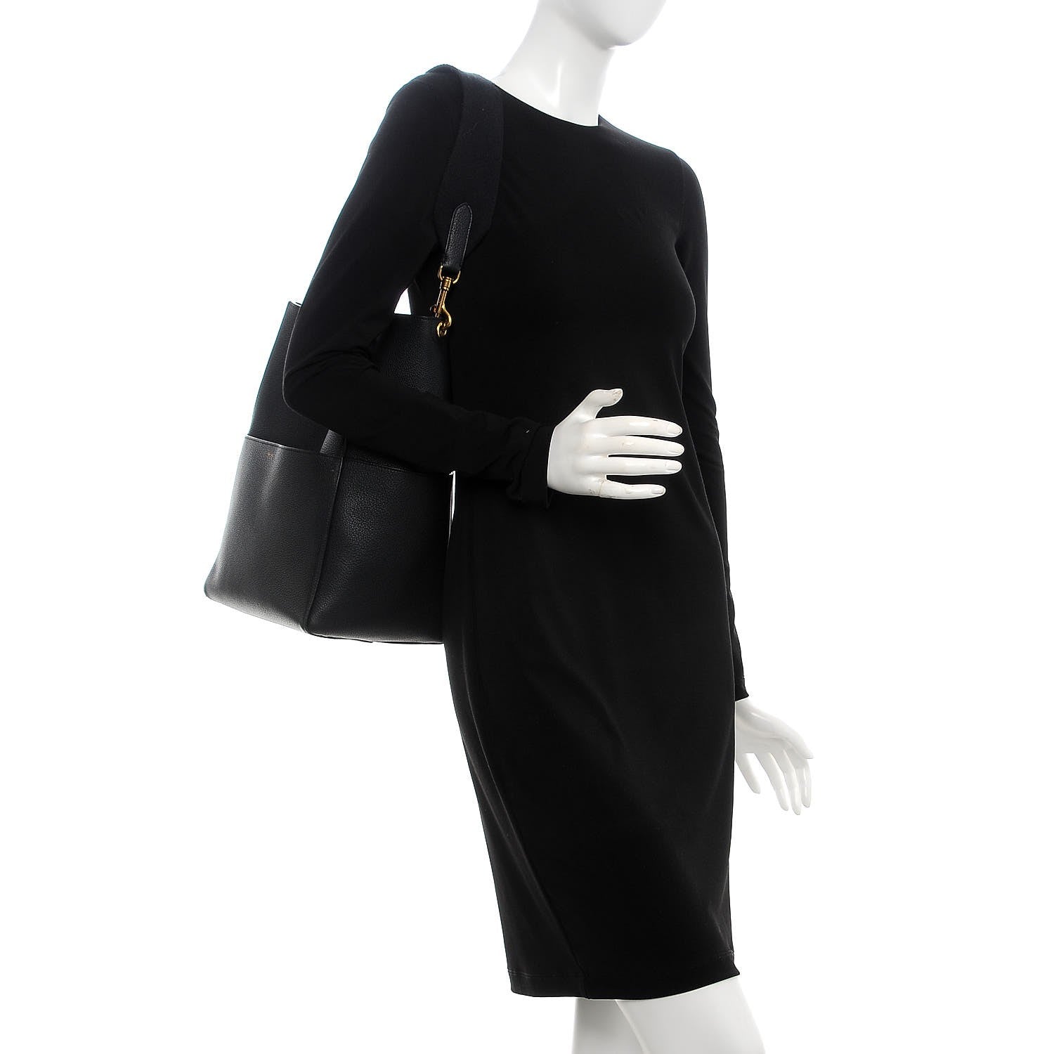 Celine Soft Grained Calfskin Sangle Bucket Bag Black 2 of 10