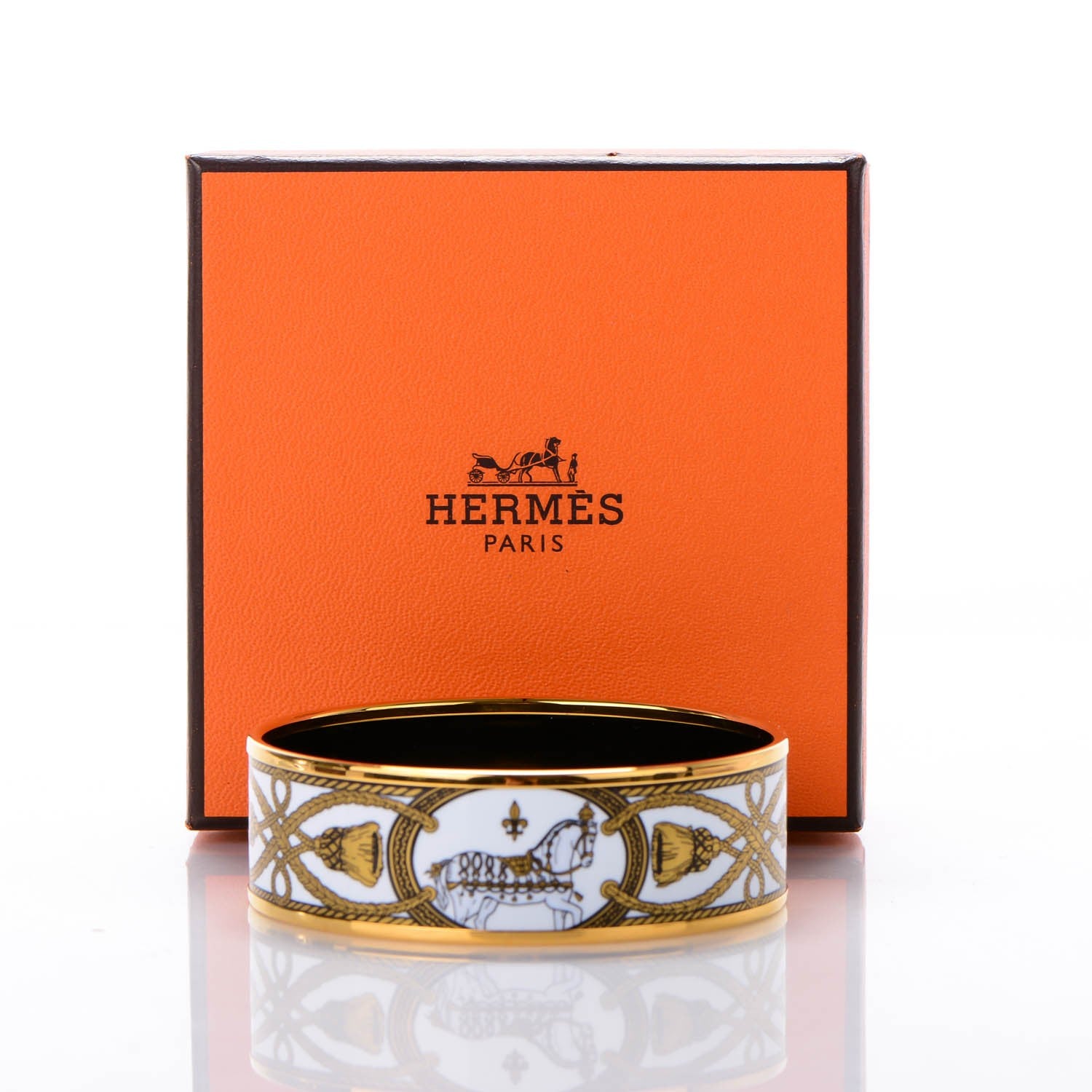 Hermes Enamel Printed Wide Grand Apparat Bracelet 62 Blanc 6 of 6