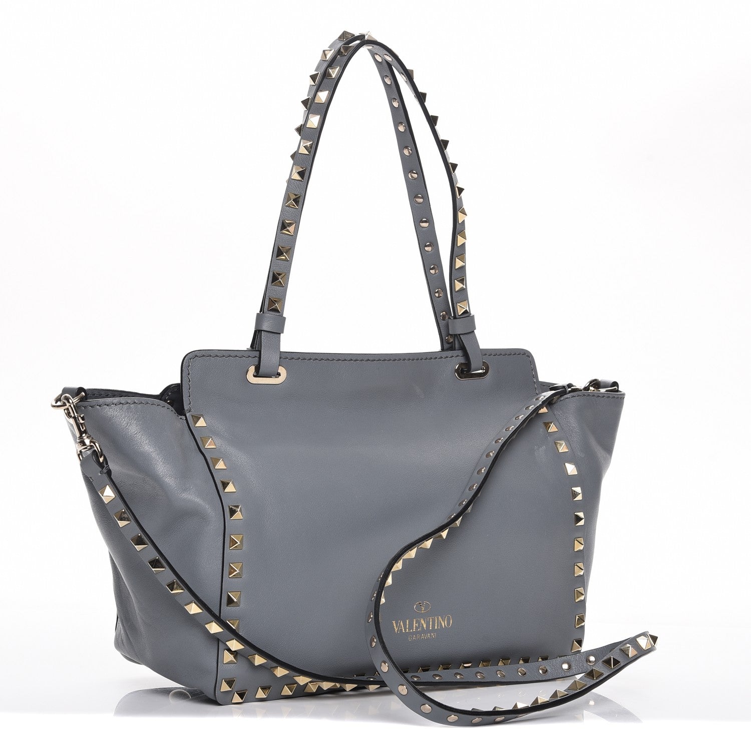 Valentino Garavani Vitello Small Rockstud Tote Grey 4 of 10