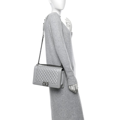 Chanel Metallic Calfskin Quilted New Medium Plexiglass Boy Flap Silver 2 of 12