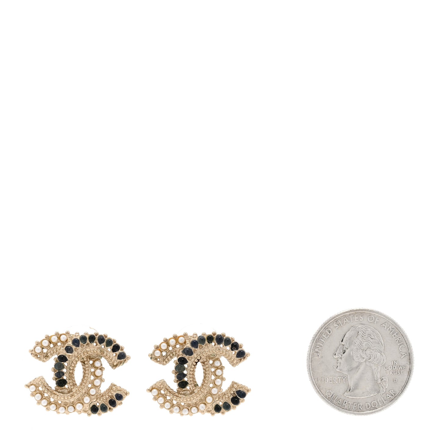 Textured Pearl CC Earrings Gold White Black