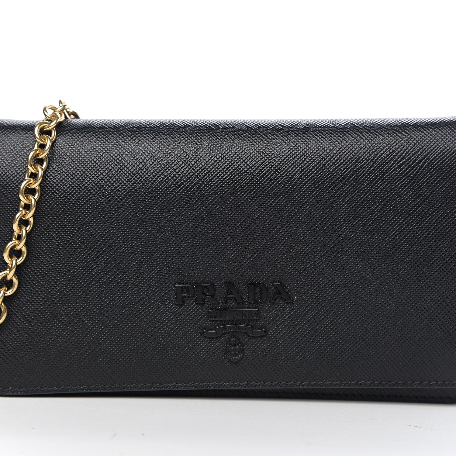 Prada Saffiano Lux Monochrome Chain Wallet Black 8 of 9
