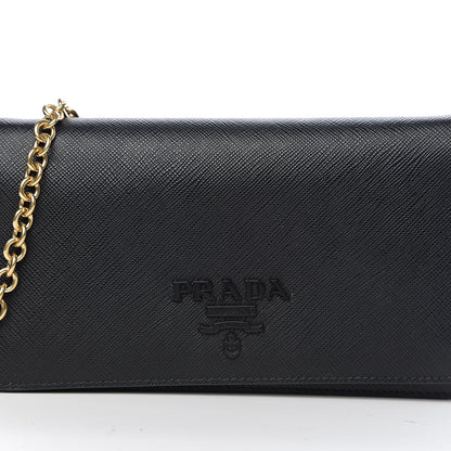 Prada Saffiano Lux Monochrome Chain Wallet Black 8 of 9