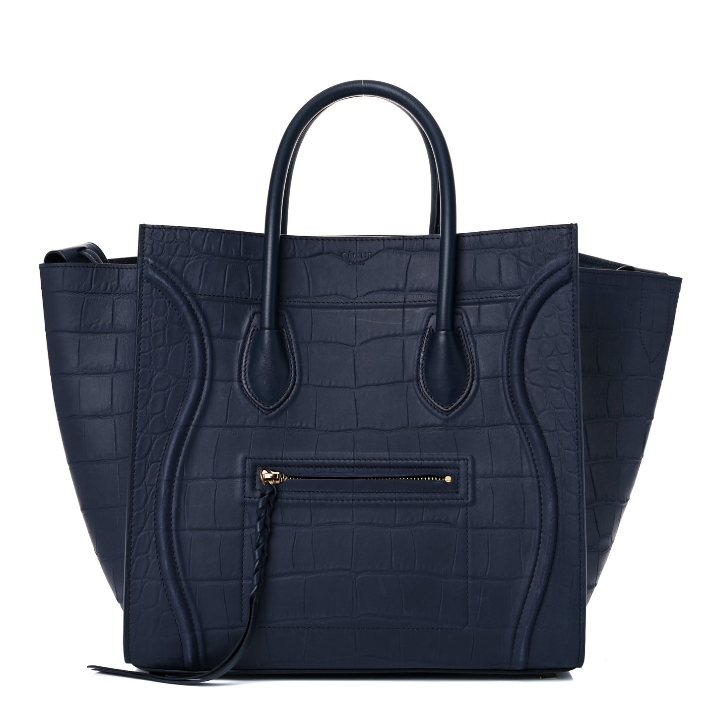 Crocodile Embossed Calfskin Medium Phantom Luggage Navy Blue