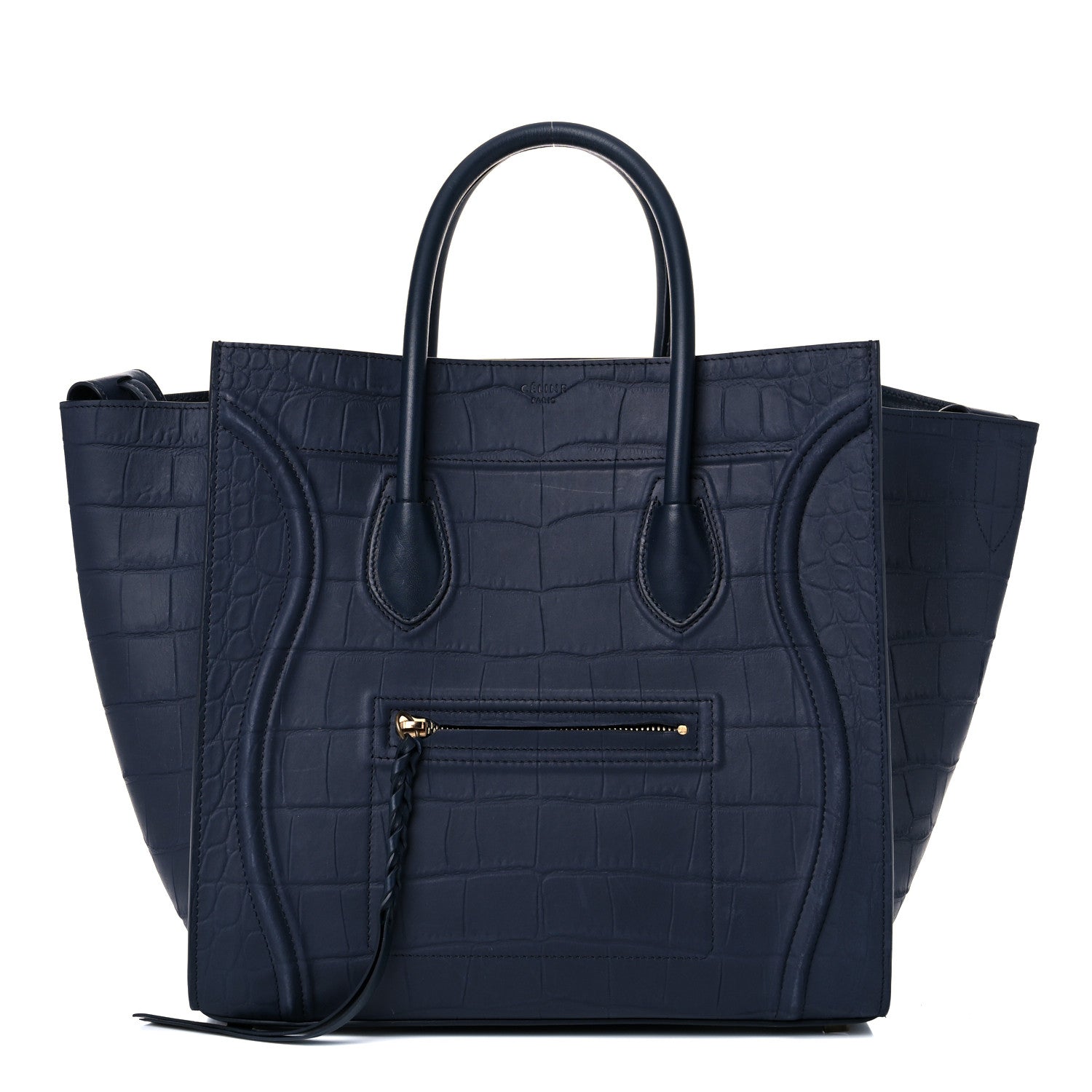 Celine Crocodile Embossed Calfskin Medium Phantom Luggage Navy Blue 1 of 24