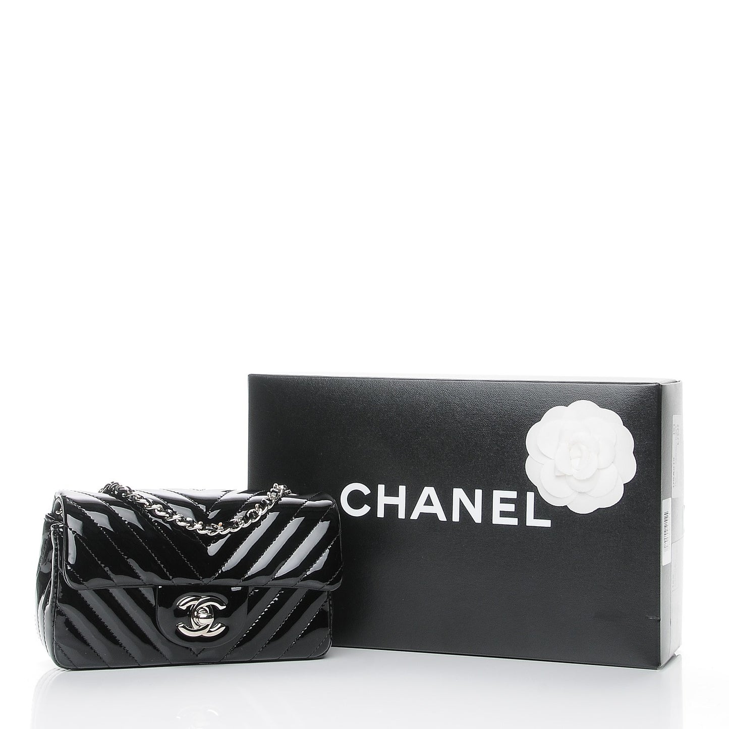 Patent Calfskin Chevron Quilted Extra Mini Flap Black