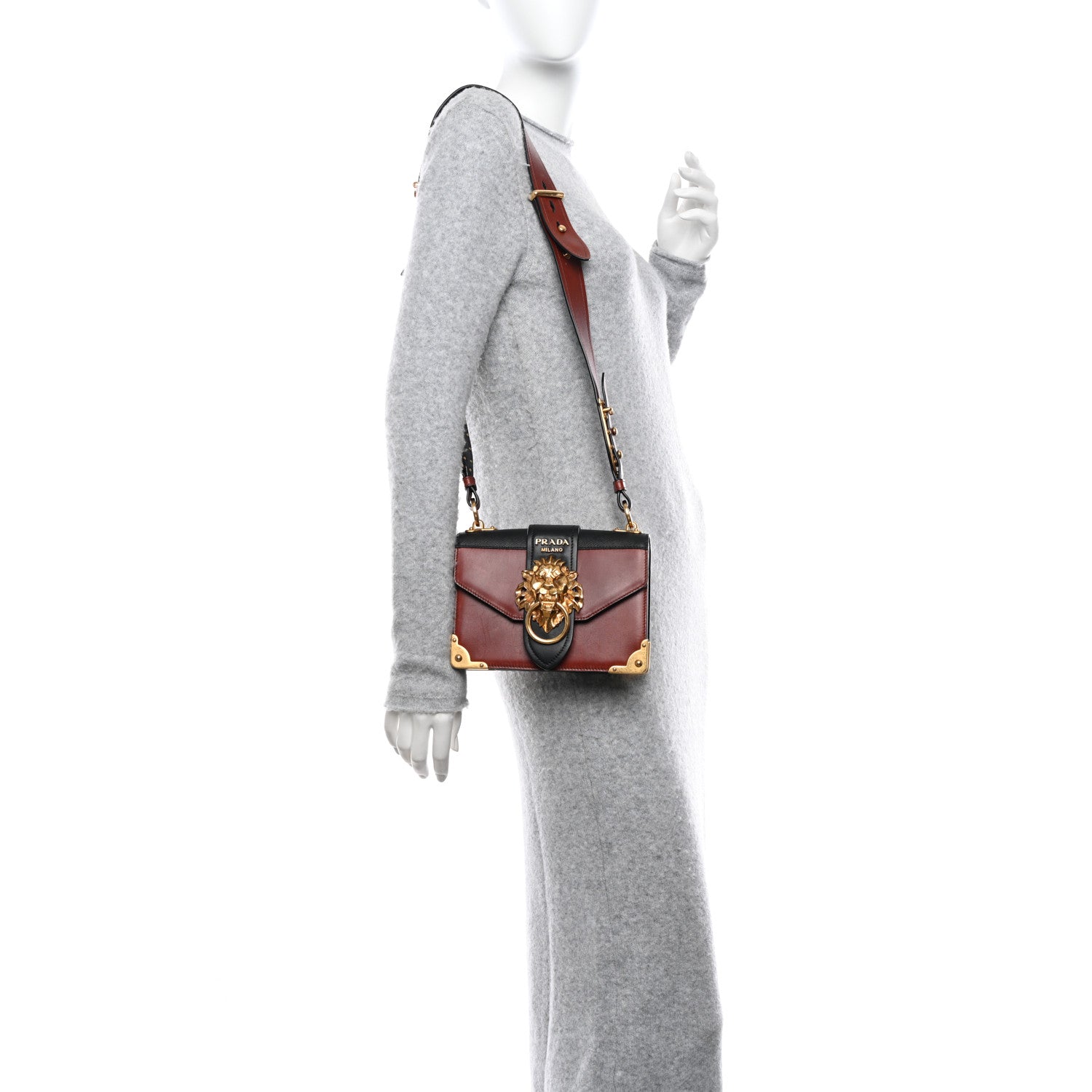 Prada Antic Soft Saffiano Lions Head Cahier Shoulder Bag Cotto Black 2 of 13