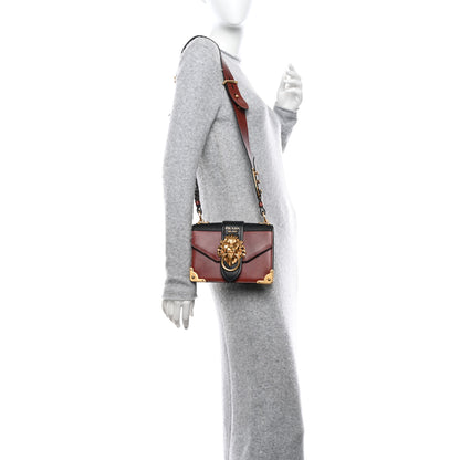 Prada Antic Soft Saffiano Lions Head Cahier Shoulder Bag Cotto Black 2 of 13