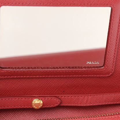 Prada Saffiano Metal Flap Wallet With Strap Fuoco 15 of 15