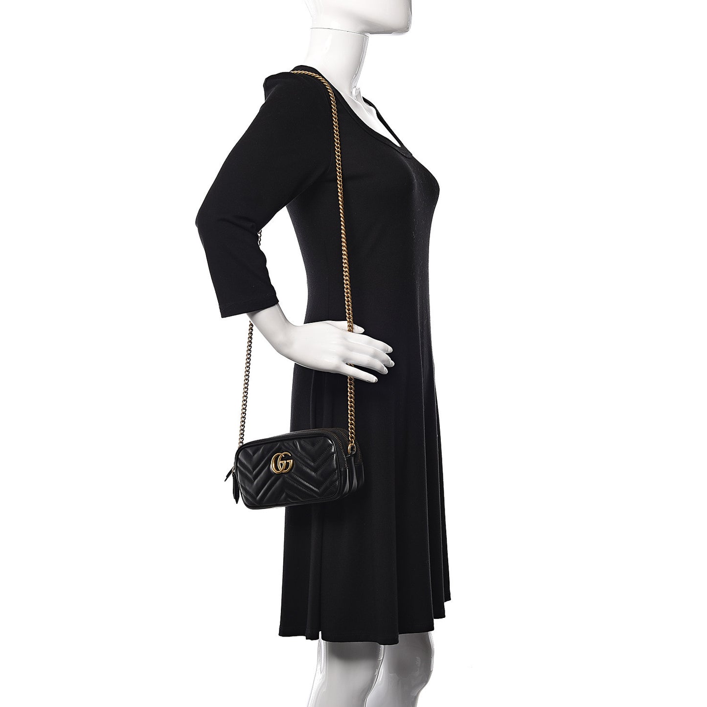 Calfskin Matelasse Mini GG Marmont Chain Crossbody Bag Black