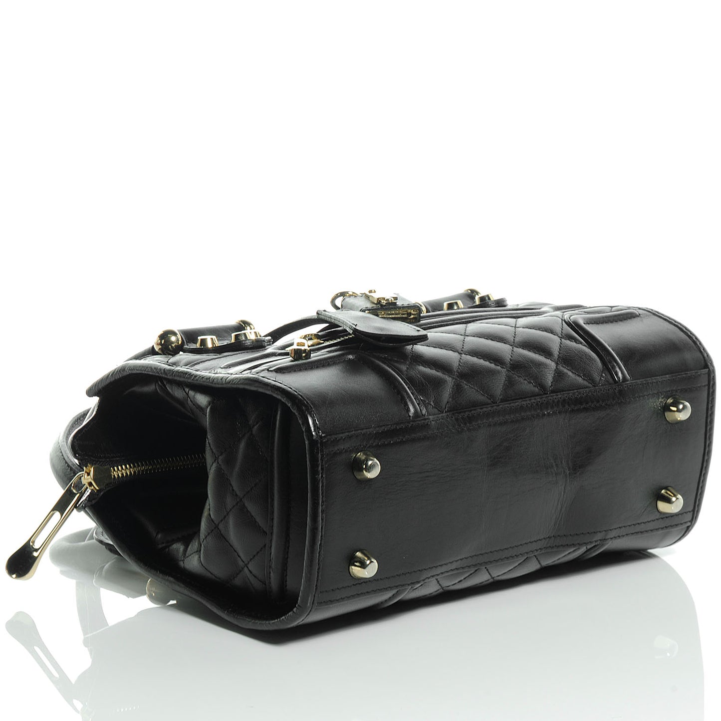 Leather Quilted Mini Manor Bag Black