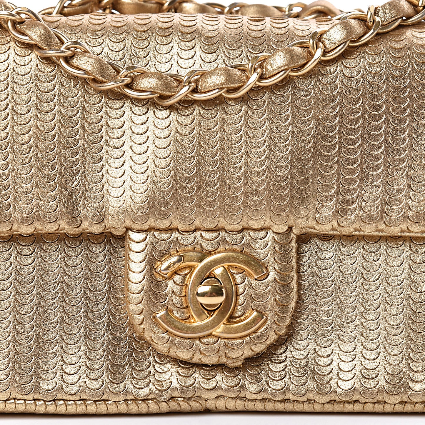 Metallic Lambskin Laser Cut Small Single Flap Gold