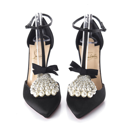 Christian Louboutin Satin Crystal Embellished Goyetta 100 Pumps 38.5 Black 2 of 8