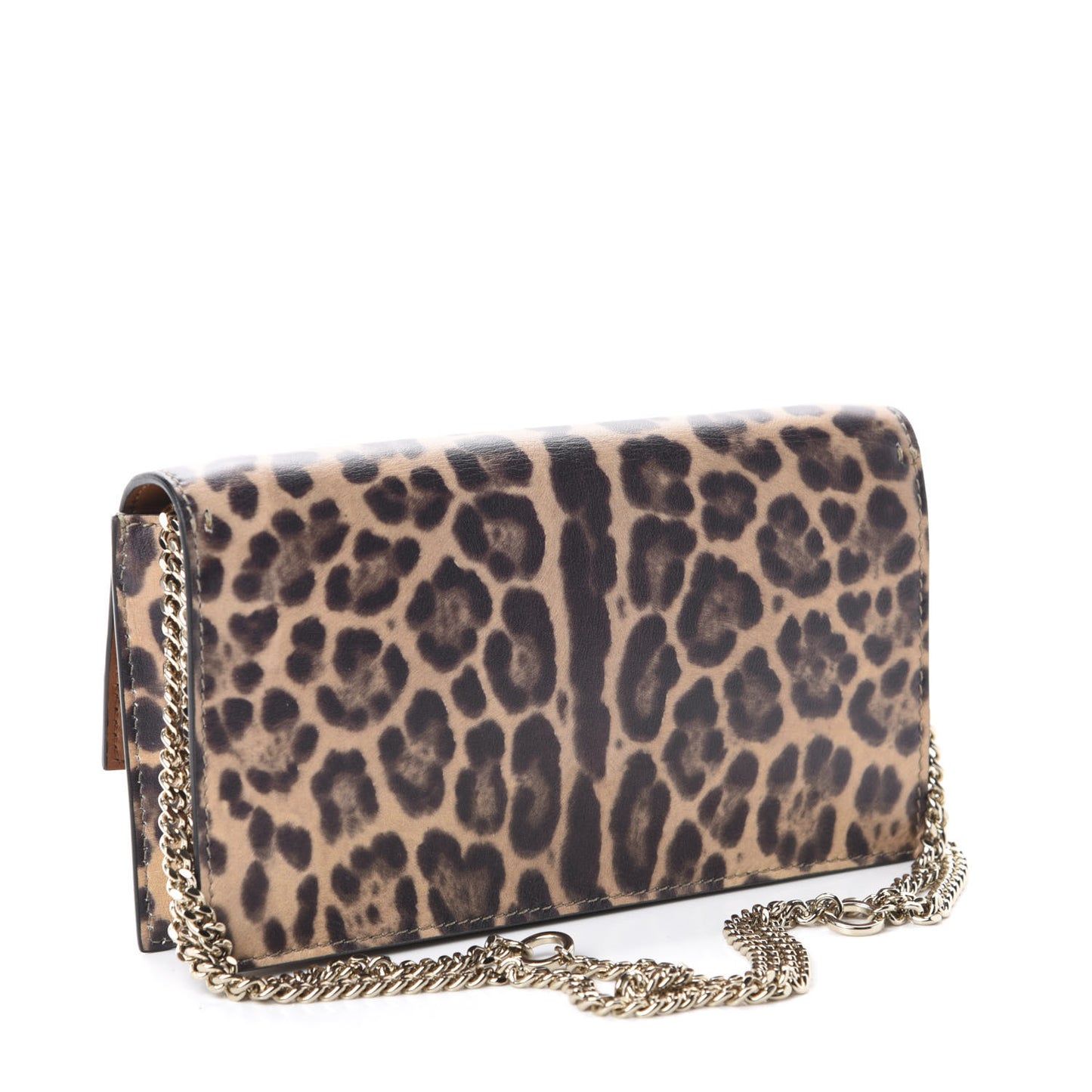 Calfskin Leopard Print City Safari Wallet On Chain Brown