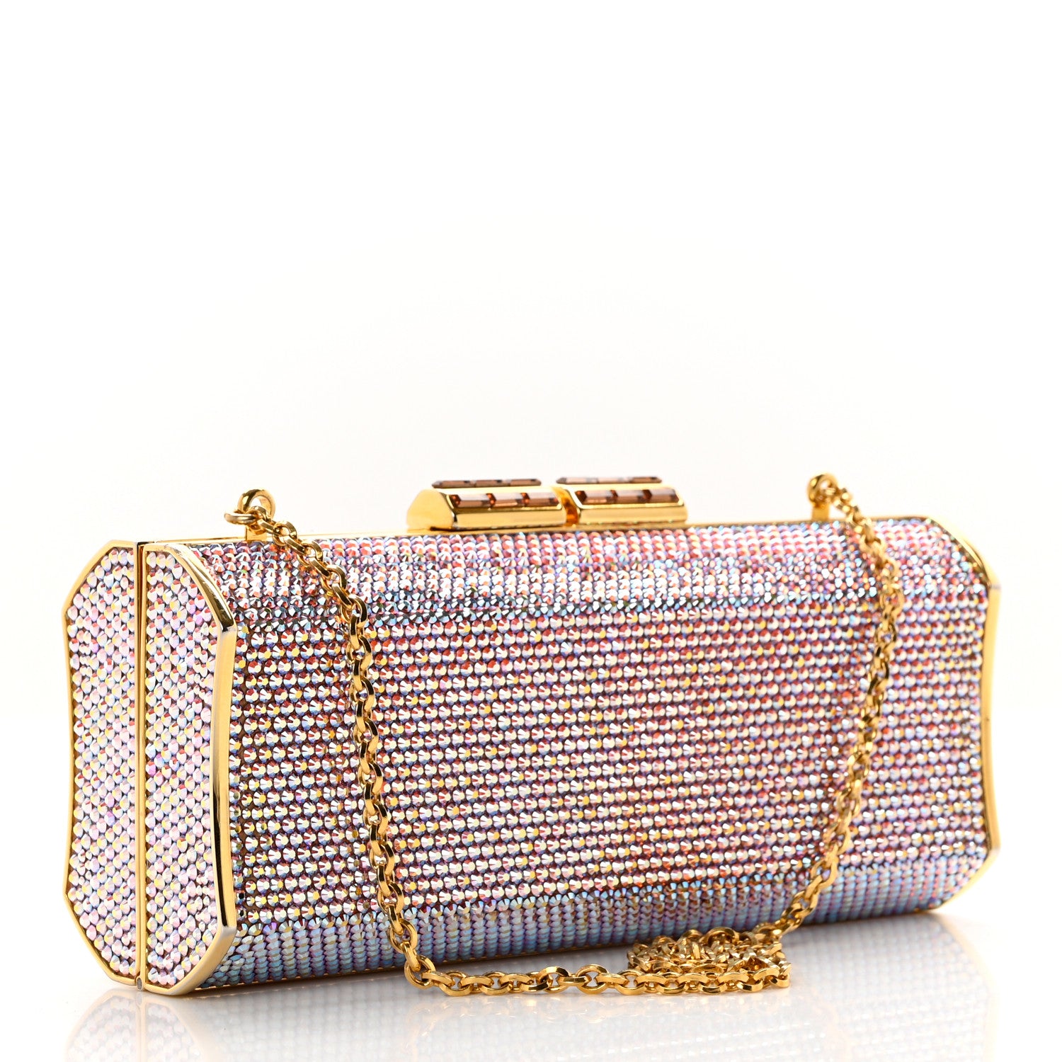 Judith Leiber Swarovski Crystal Minaudiere Clutch Gold 2 of 8