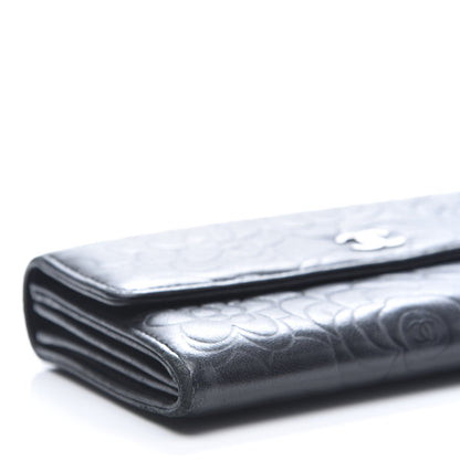 Chanel Lambskin Embossed Camellia Large Gusset Flap Wallet Black 10 of 11