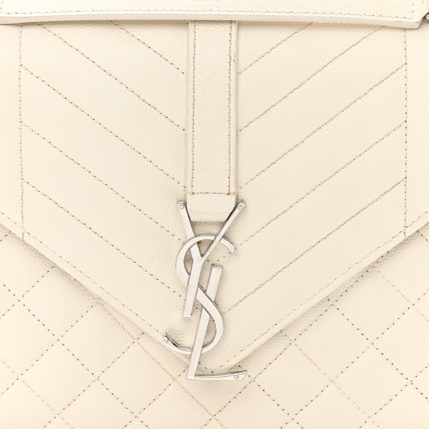SAINT LAURENT Grain De Poudre Textured Mixed Matelasse Medium Triquilt Monogram Satchel Porcellana