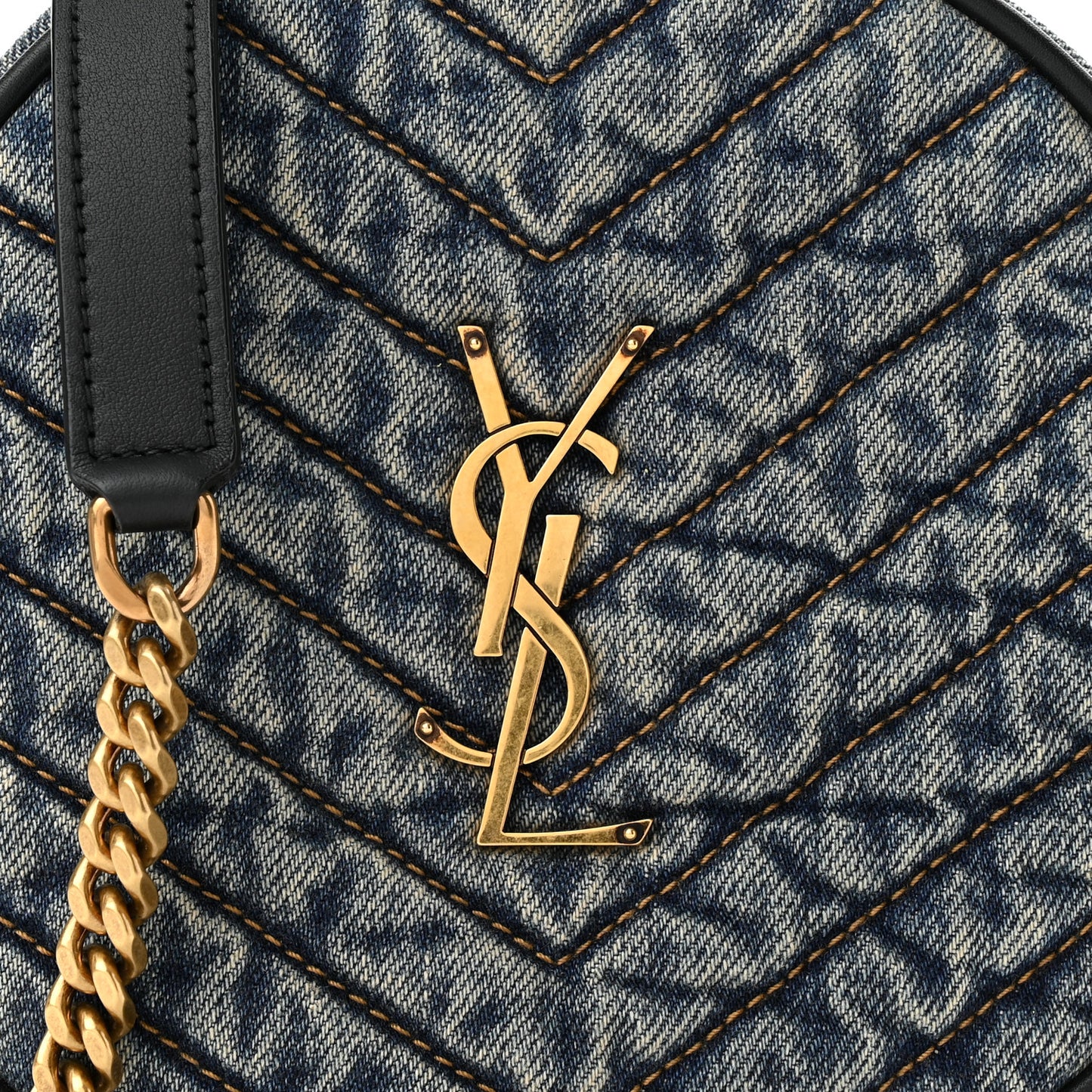 Denim Quilted Monogram Round Crossbody Bag Rodeo Blue