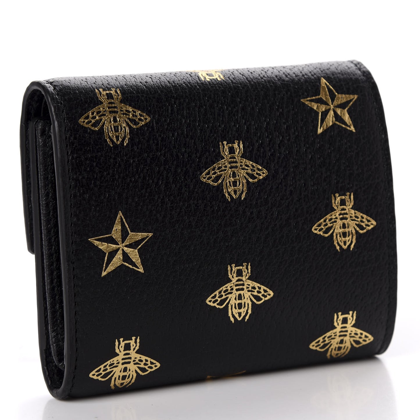 Calfskin Bee Star Print Padlock Wallet Black