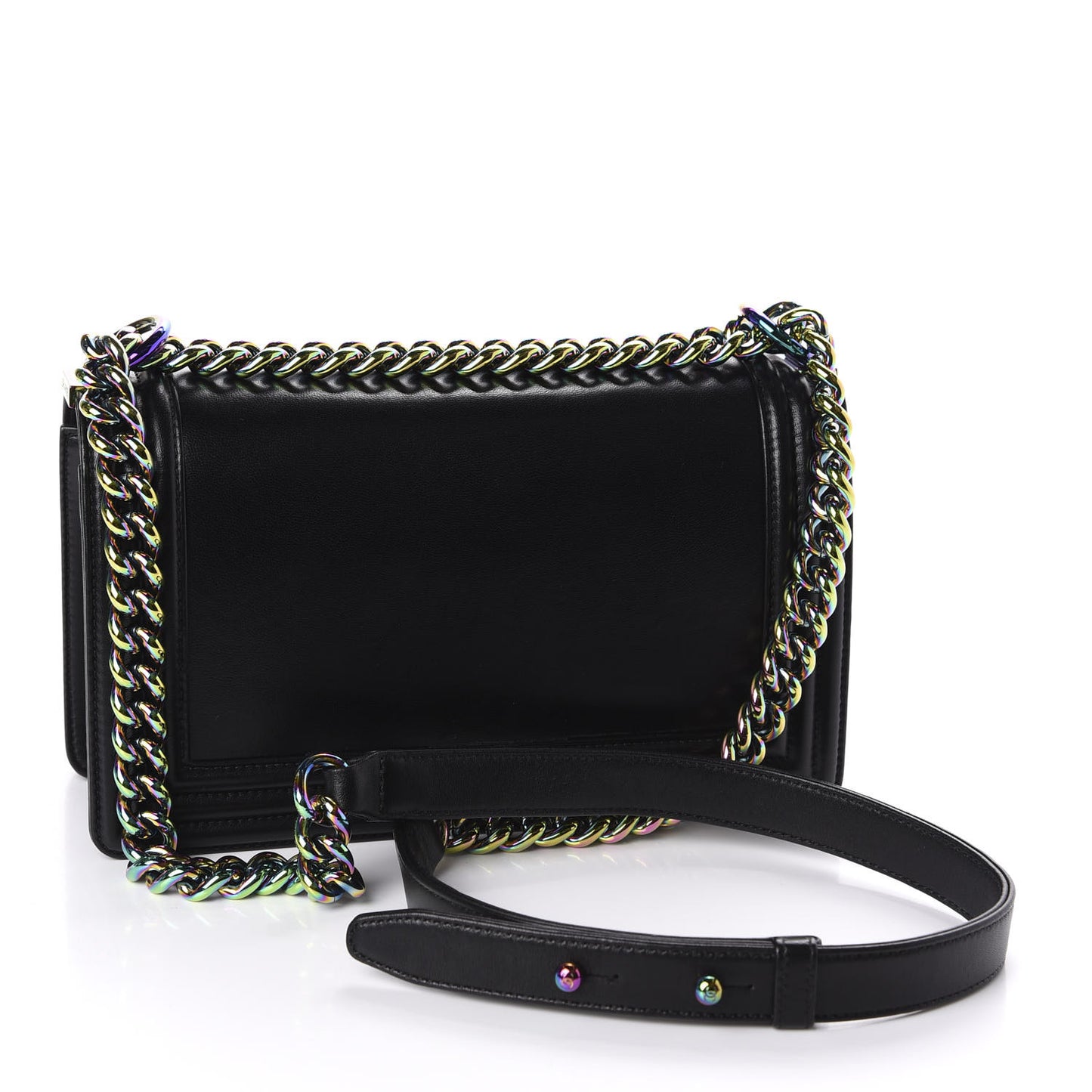 Lambskin LED Iridescent Metal Medium Boy Flap Black Multicolor