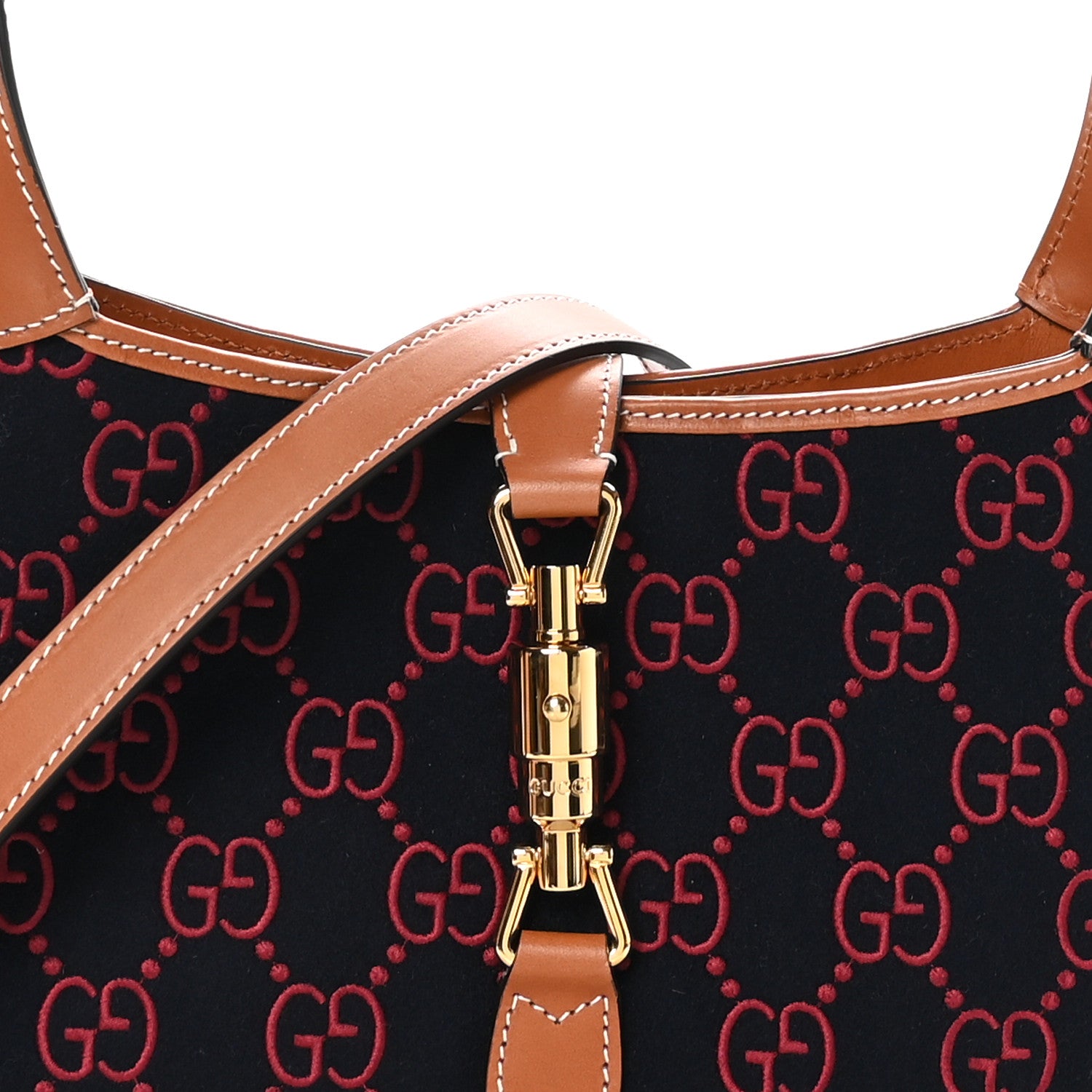 Gucci Monogram Felt Azalea Calfskin Web Small Jackie 1961 Hobo Navy Burgundy 8 of 10