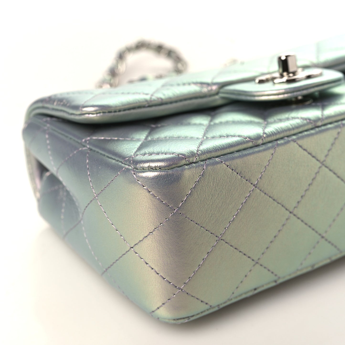 Iridescent Calfskin Quilted Mini Rectangular Flap Light Purple