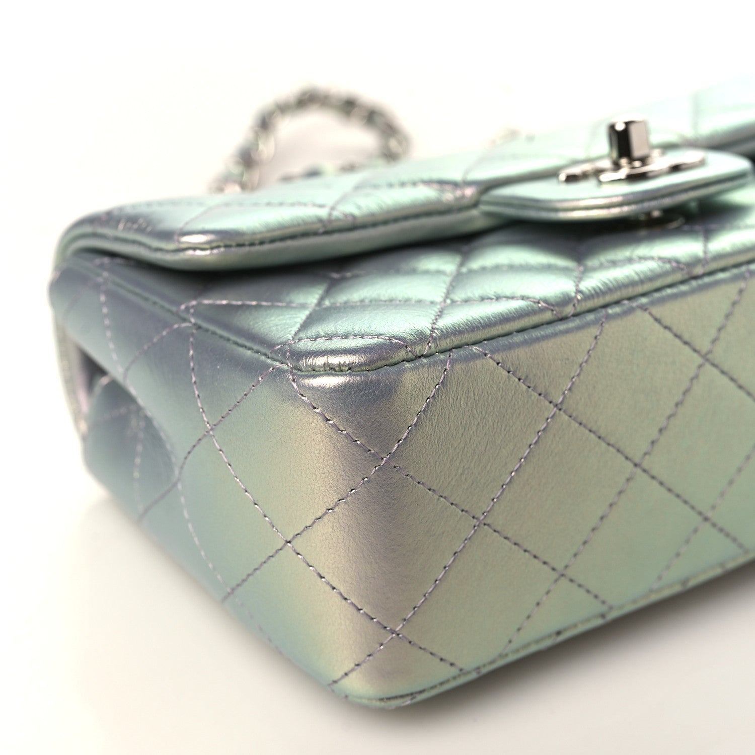 Chanel Iridescent Calfskin Quilted Mini Rectangular Flap Light Purple 8 of 10