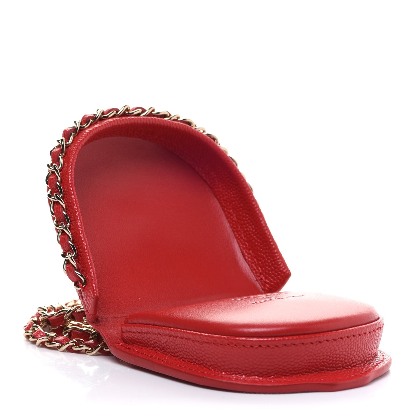 Caviar Quilted Tray Coin Purse With Chain Red