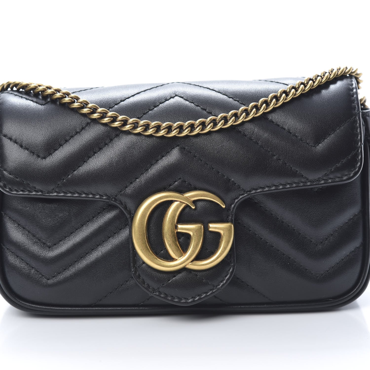 Gucci Calfskin Matelasse Super Mini GG Marmont Shoulder Bag Black 8 of 12