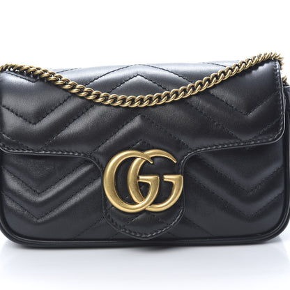 Gucci Calfskin Matelasse Super Mini GG Marmont Shoulder Bag Black 8 of 12