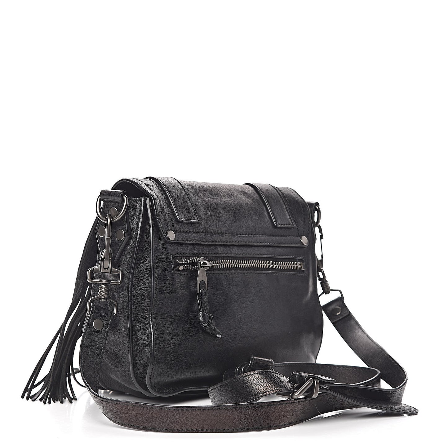 Lambskin Fringe PS1 Crossbody Pouch Black
