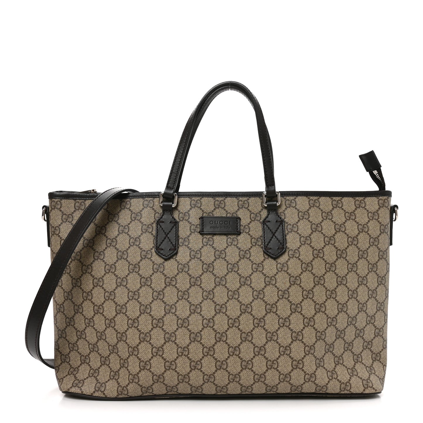 GG Supreme Monogram Medium Zippered Tote Dark Brown