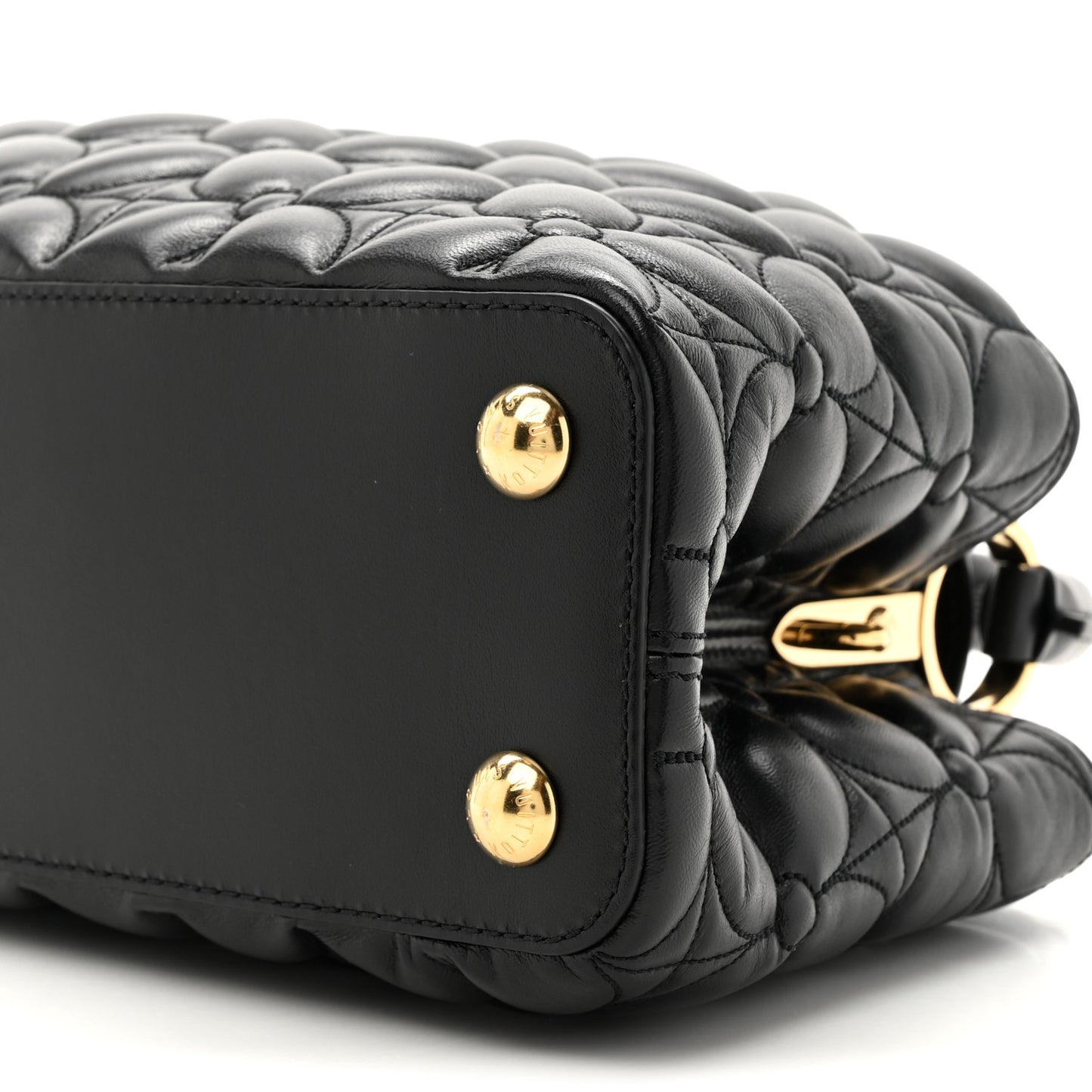 Lambskin Quilted Flower Capucines East West MM Black