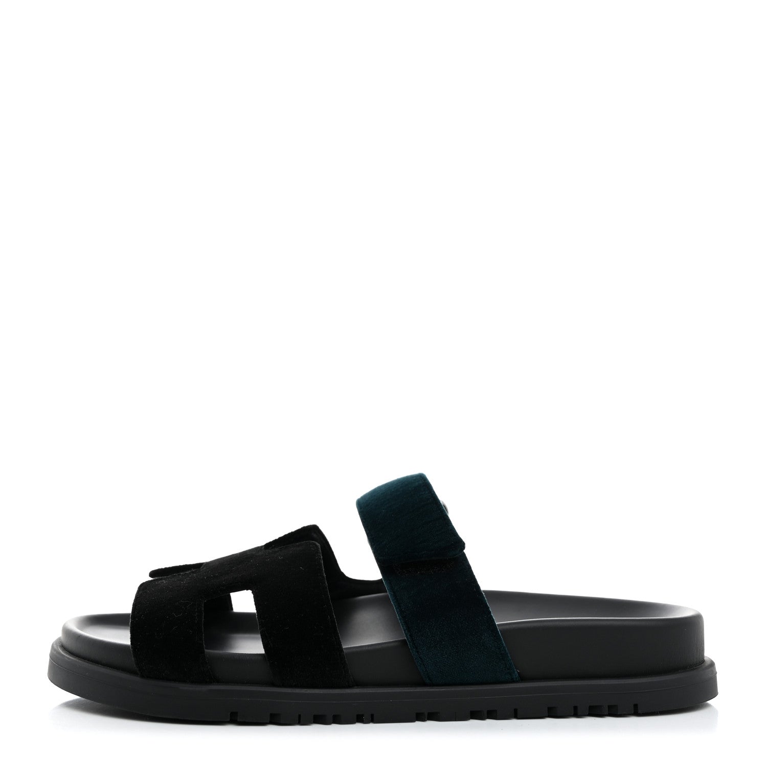 Hermes Velvet Womens Chypre Sandals 36.5 Black Vert Mousse 1 of 8