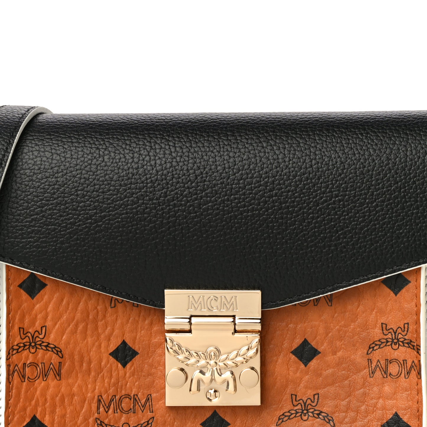 Calfskin Visetos Small Patricia Crossbody Bag Cognac Black