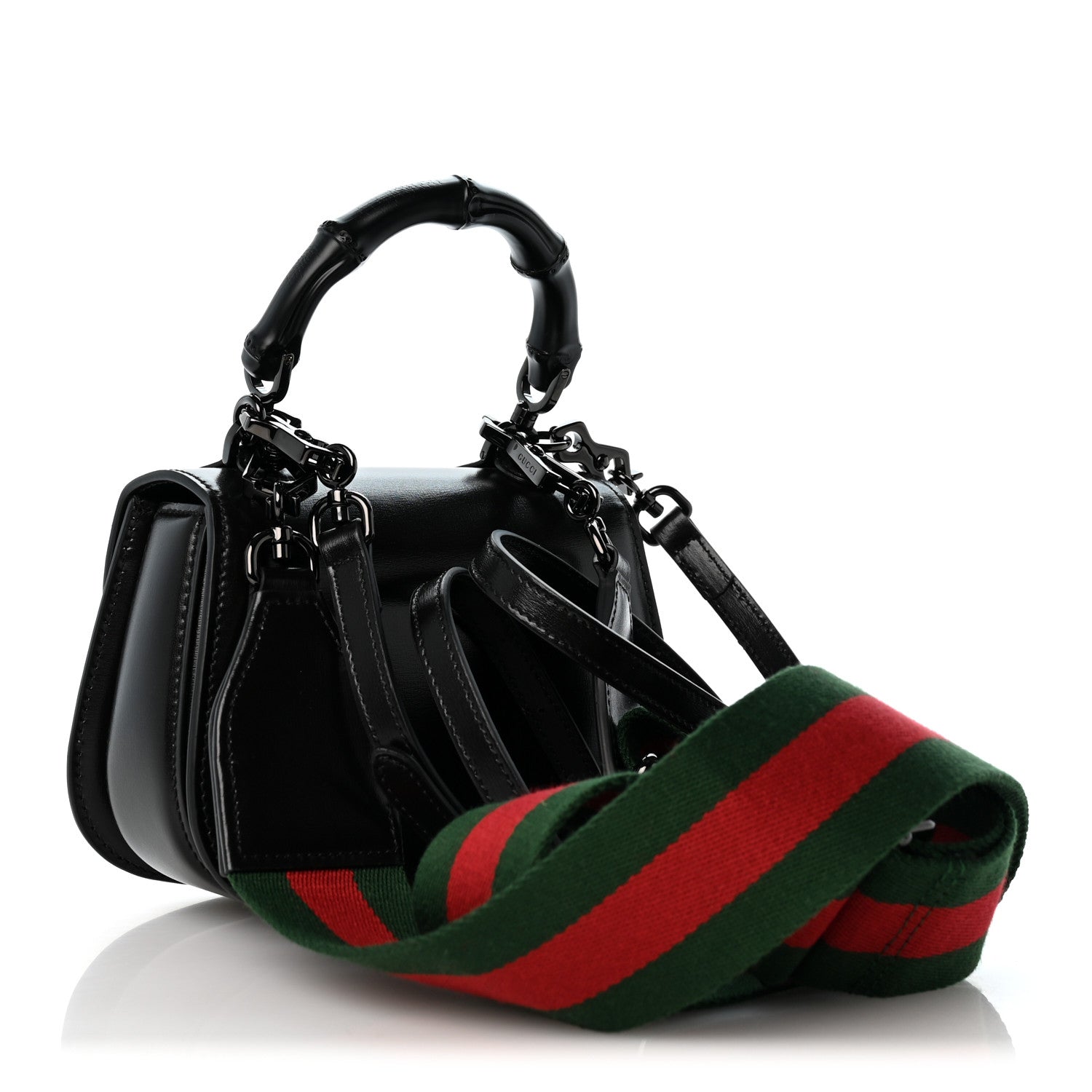 Gucci Boarded Dyana Lux Calfskin Web Monochrome Small Bamboo 1947 Top Handle Bag Black 3 of 12