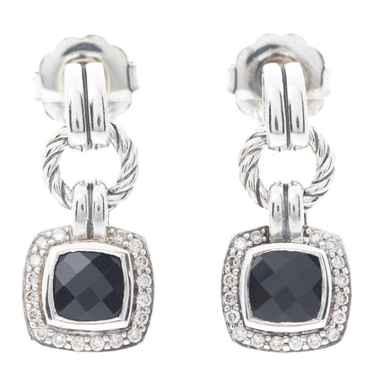 David Yurman Sterling Silver Diamond Black Onyx 7mm Petite Albion Drop Earrings 1 of 3