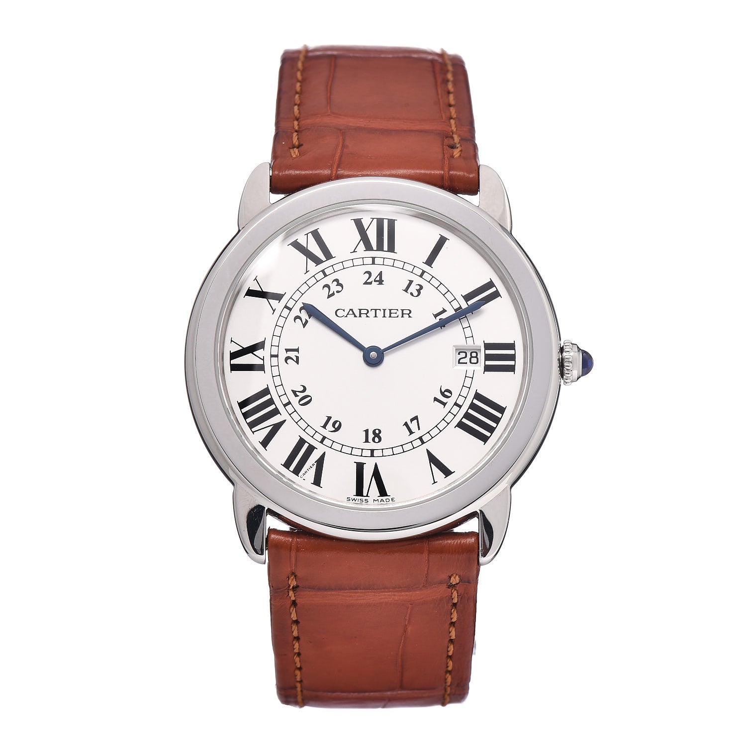 Cartier Stainless Steel Alligator 29mm Ronde Solo Quartz Watch Brown 1 of 10