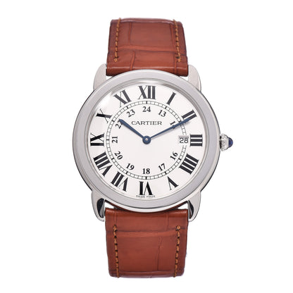 Cartier Stainless Steel Alligator 29mm Ronde Solo Quartz Watch Brown 1 of 10