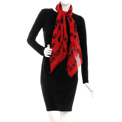 Alexander McQueen Silk Chiffon Skull Scarf Red Black 2 of 5